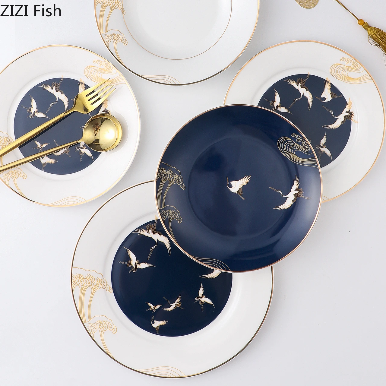 

Creative Ceramic Round Plate Western Dish Dessert Plate Jewelry Storage Tray Tableware Accessories Nordic Sushi Seafood Dish