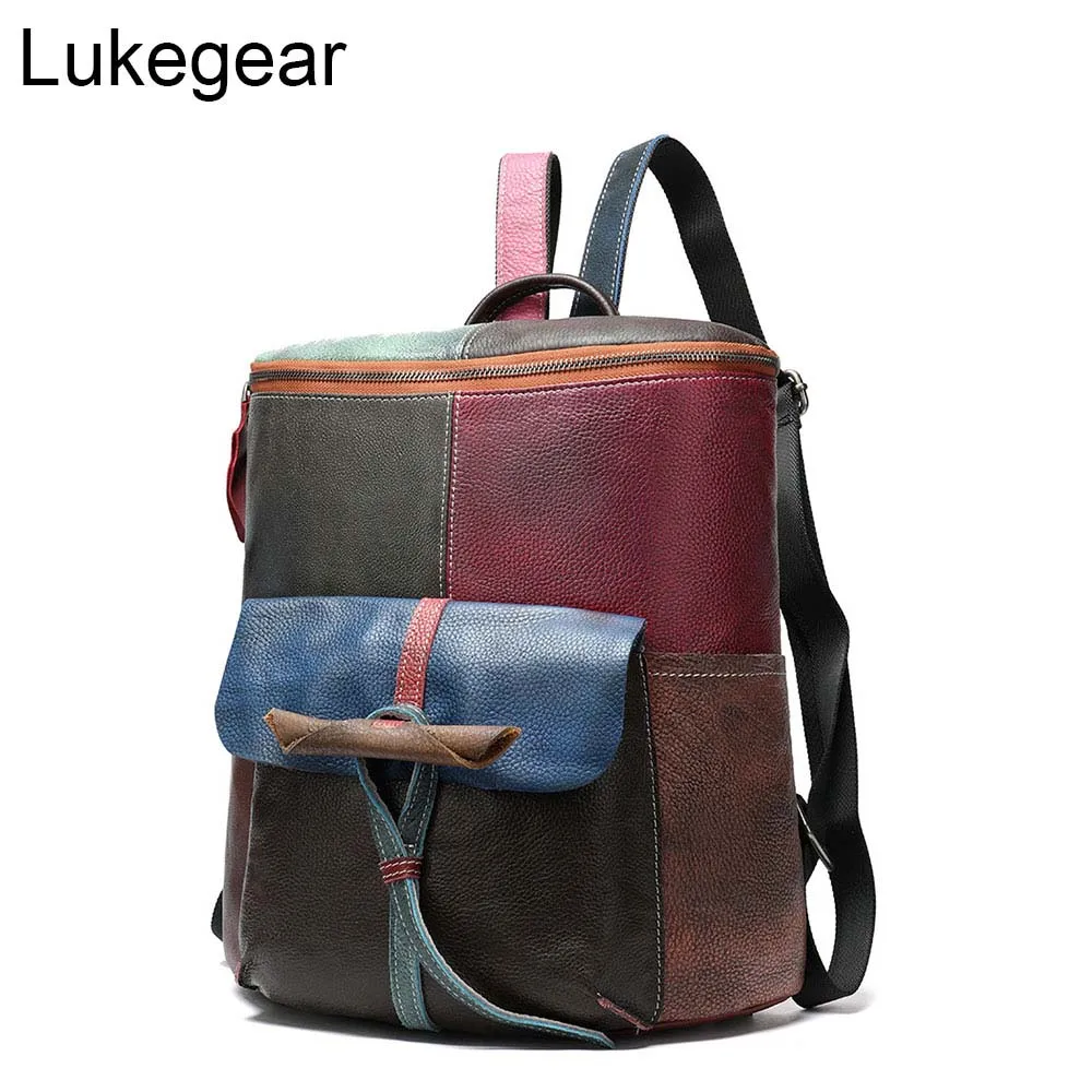 Lukegear рюкзак из натуральной кожи, женские разноцветные рюкзаки, прочные ретро сумки