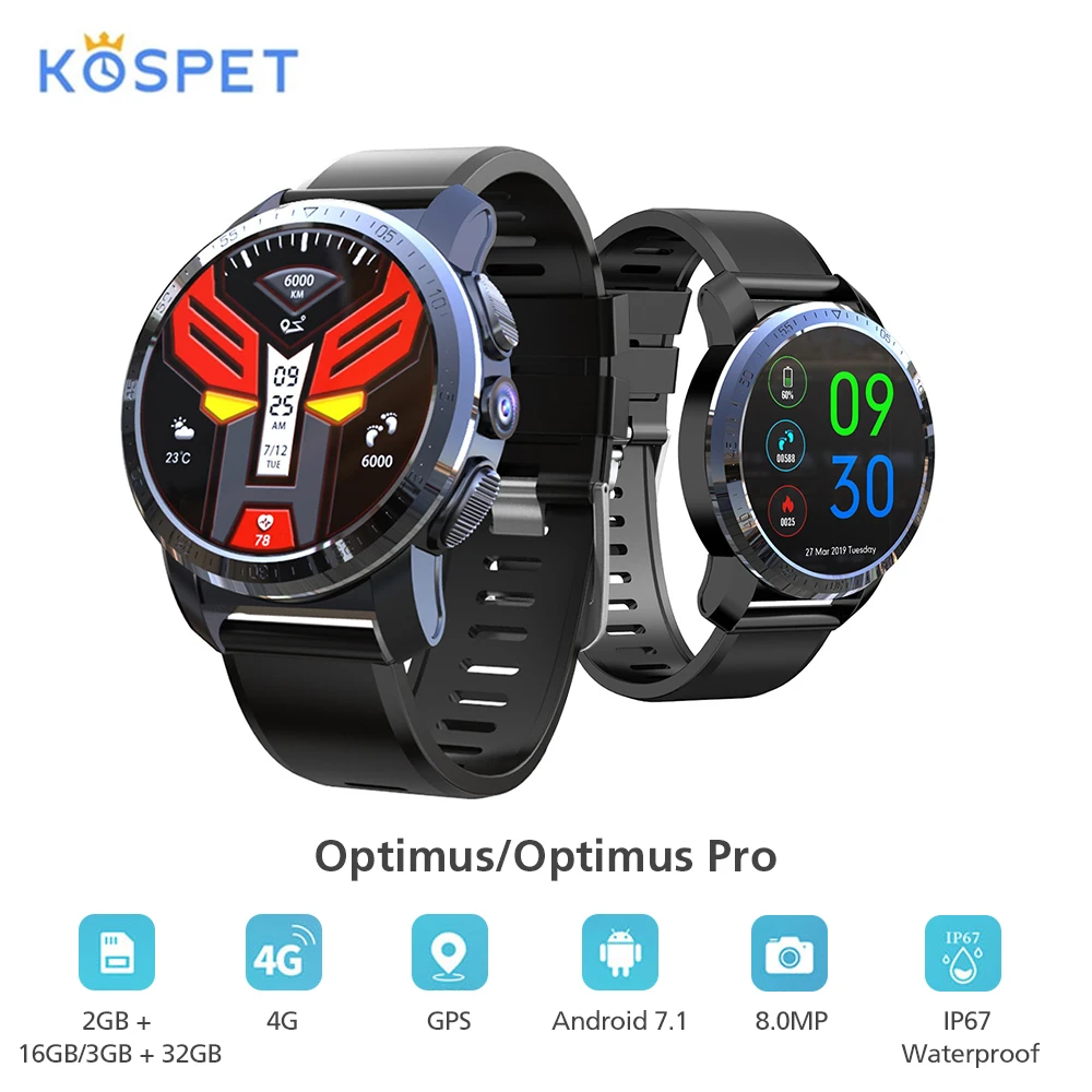 Смарт-часы Kospet Optimus/Optimus Pro с gps двойной системой 4G WiFi Android7.1.1 8.0MP камерой 2 Гб 16 Гб/3 ГБ 32 ГБ