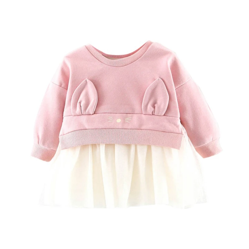 Осеннее повседневное Сетчатое платье с длинными рукавами и рисунком кролика для маленьких девочек детские нарядные платья принцессы Одежда для маленьких девочек