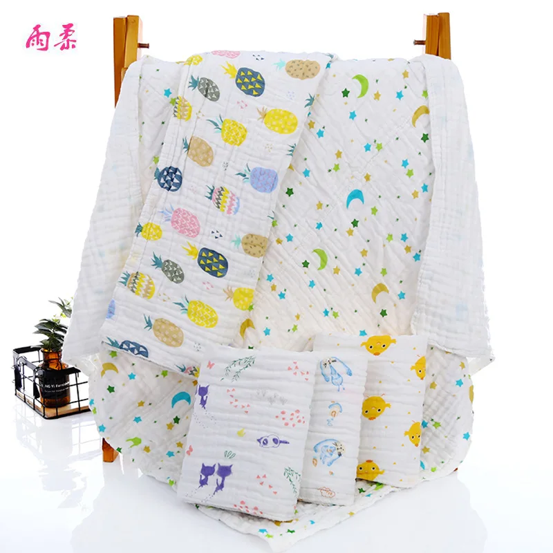

110cm Baby Pleated Cotton Infants 100% Cotton Bath Towel Blanket Children Baby Seersucker Cartoon Towel Blanket