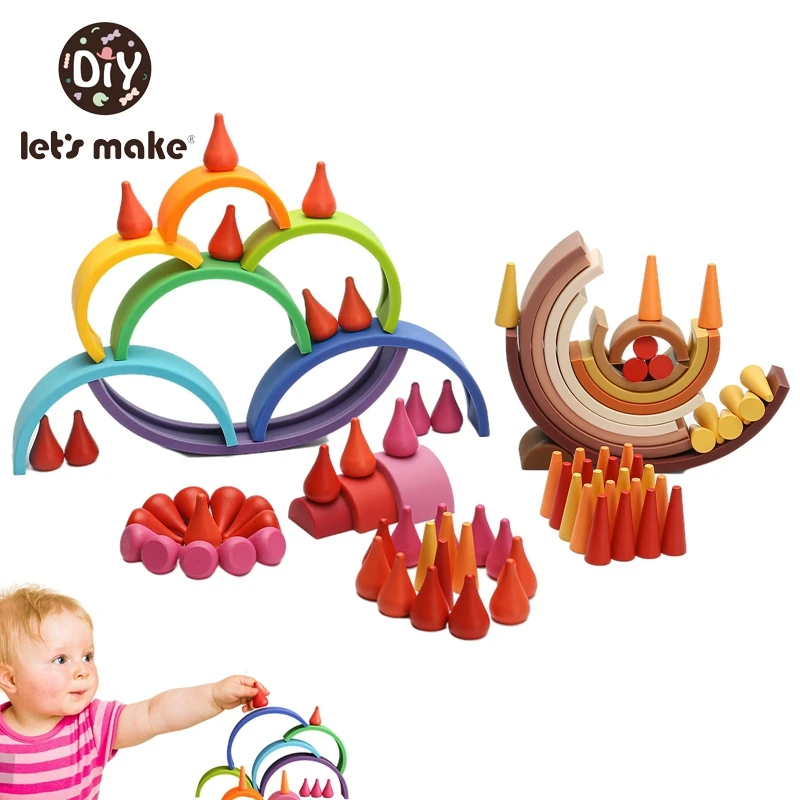 

Let's Make 2pcs Set Baby Rainbow Silicone Stacking Toys Montessori Creative Toys BPA Free Food Grade Silicone Kids Education Toy