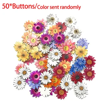 

50pcs 25mm Mix Color 2-holes Handmade Accessories Button Fit Sewing Scrapbooking Decoration Flowers DIY Wooden