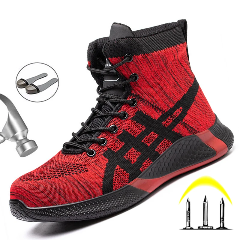 Zapatos de seguridad antiperforación para hombre, calzado de malla transpirable con punta de acero, botas de trabajo protectoras para exteriores