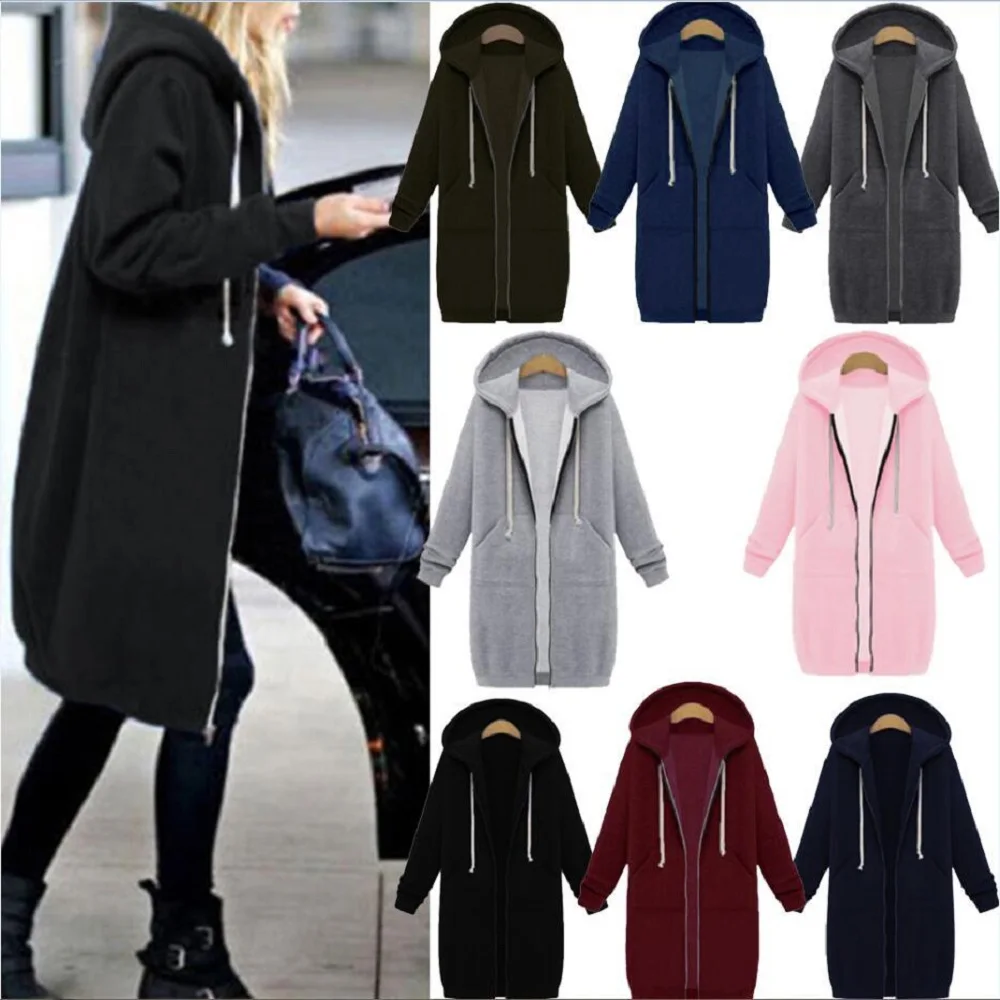 Plus Size Oversized Hoodies Sweatshirt Zipper Hoodies Women Long Jacket Coat 2019 Pockets Zip Up Ou