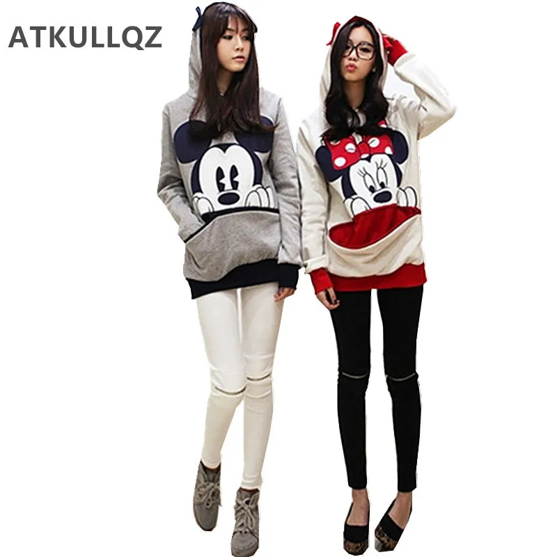 

ATKULLQZ Autumn & winter Korean women's Mickey Coat Minnie large size sweatershirt with cap cartoon hoodie lovers clothes Female