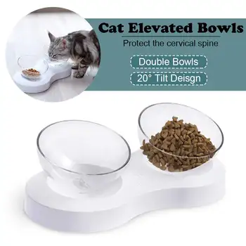 

Pet Cat Double Food Bowls Non-slip Tilt Design Cat Feeder Water Bowls With Raised Feeder Stand Pet Supplies Product for Dogs