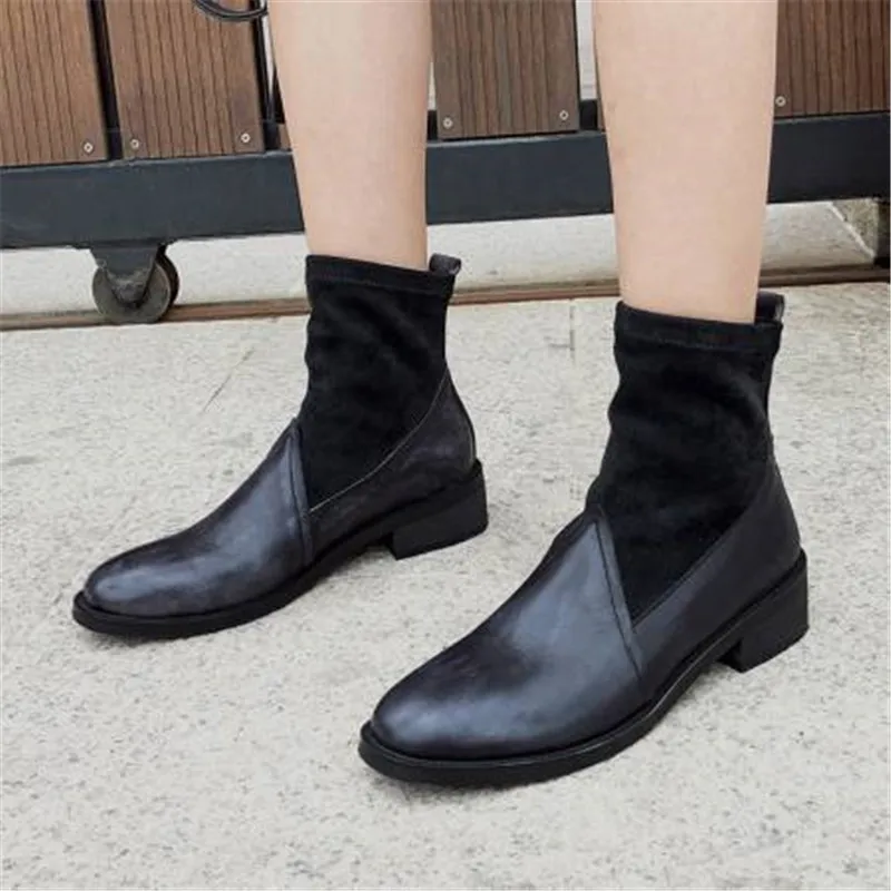 Autumn/winter 2020 Women's Boots Leather Sutured Elastic Boot Tube Genuine Leather Women Shoes