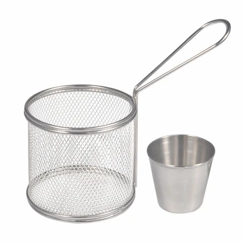 

New 2Pcs Of Set Mini Round Fries Basket Oil Strainer French Fries Chef Kitchen Basket Frying Net Colander Kitchen Accessories