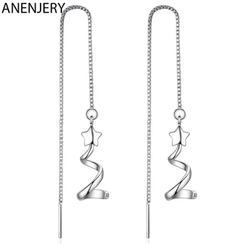

ANENJERY Simple Sweet Star Wave Long Tassel Chain Earrings 925 Sterling Silver Ear Line Drop Earring For Women S-E1114