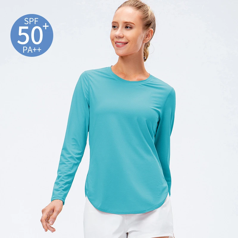 Camiseta deportiva UPF 50 + UV para mujer, ropa de protección solar de manga larga, transpirable, para exteriores, UV|Camisetas para correr| - AliExpress