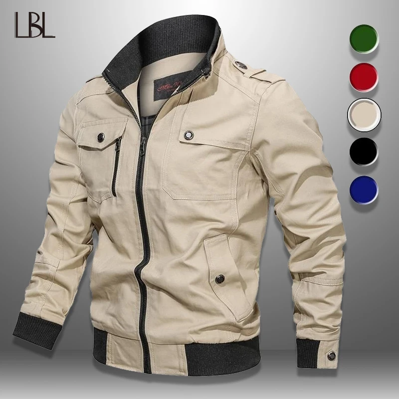  Men's Bomber Jacket Spring Autumn Military Pilot Coat Zipper Tactical Mens Jackets Motorcycle Cargo