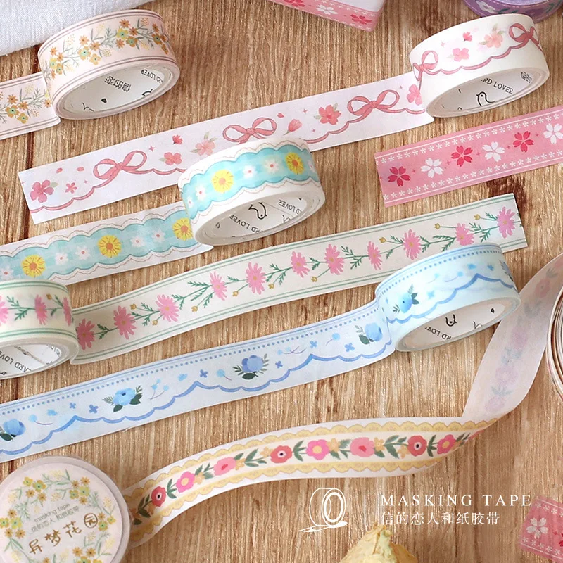 Cinta Washi Floral de papel japonés para manualidades, cintas de papel para proyectos de bricolaje, libros de recortes, calendario de diario, Cinta adhesiva decorativa