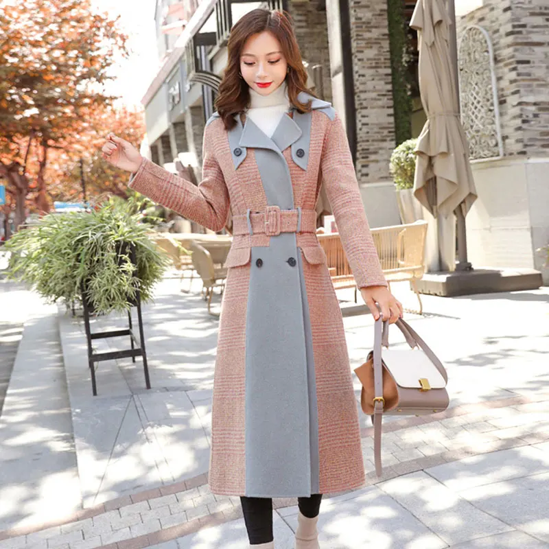 Photo Color Casaco feminino шерстяное пальто женское осенне-зимнее простое шерстяное длинное пальто Макси женский халат Верхняя одежда manteau femme - Цвет: Photo Color