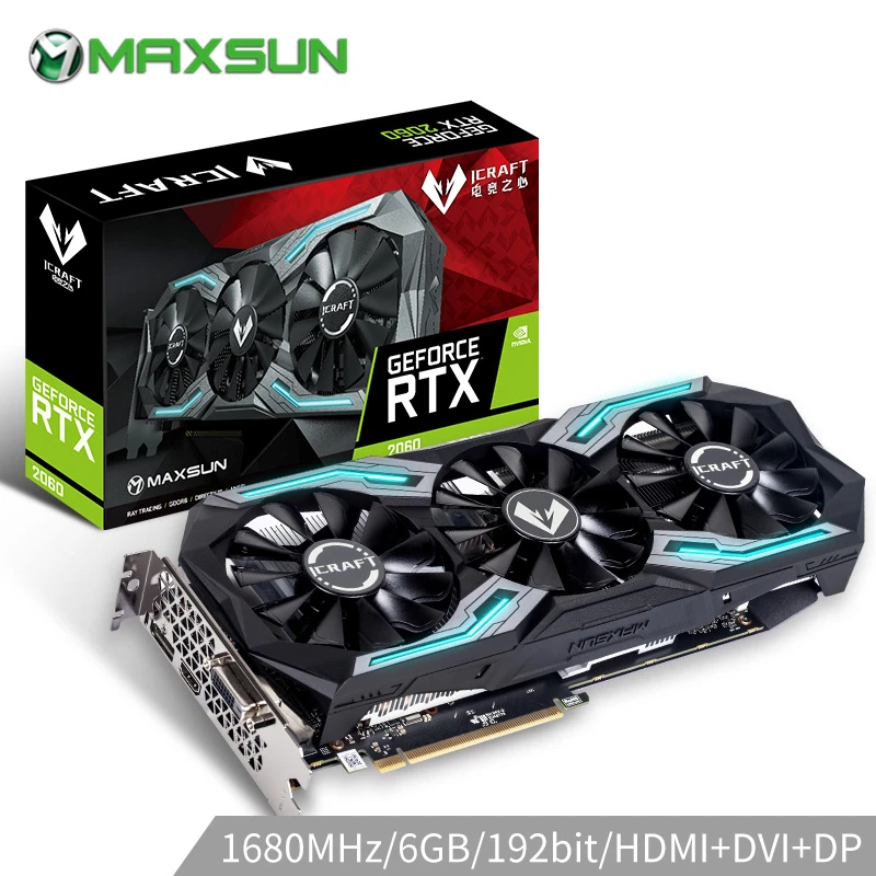 Видеокарта MAXSUN GeForce RTX 2060 iCraft, 6 ГБ, 192 бит, GDDR6, 12 нм, PCI Express 3,0x16 DP DVI HDCP, готовая RGB-5