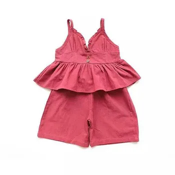 

chinese style sleeveless 2pcs sets age for 1 - 6 years little girls vest+shorts outfits 2020 summer baby girl lace beach clothes