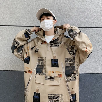 

2019 Autumn New Korean Men's Street Fashion Main Push Style Tide Brand LoosePoster Element FullSize PrintingCouple Casual Jacket