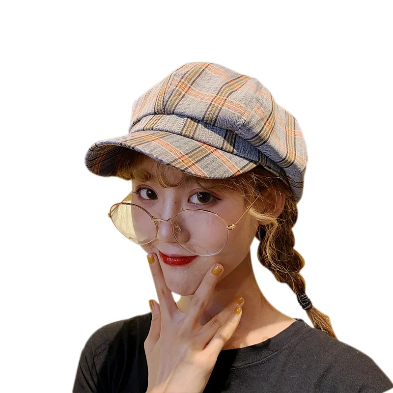Concise Beret Hat Chic Newsboy Sunshade Hat Retro Artist Tartan Cap Fashionable Men Women Outdoor Sports Cycling Sportswear