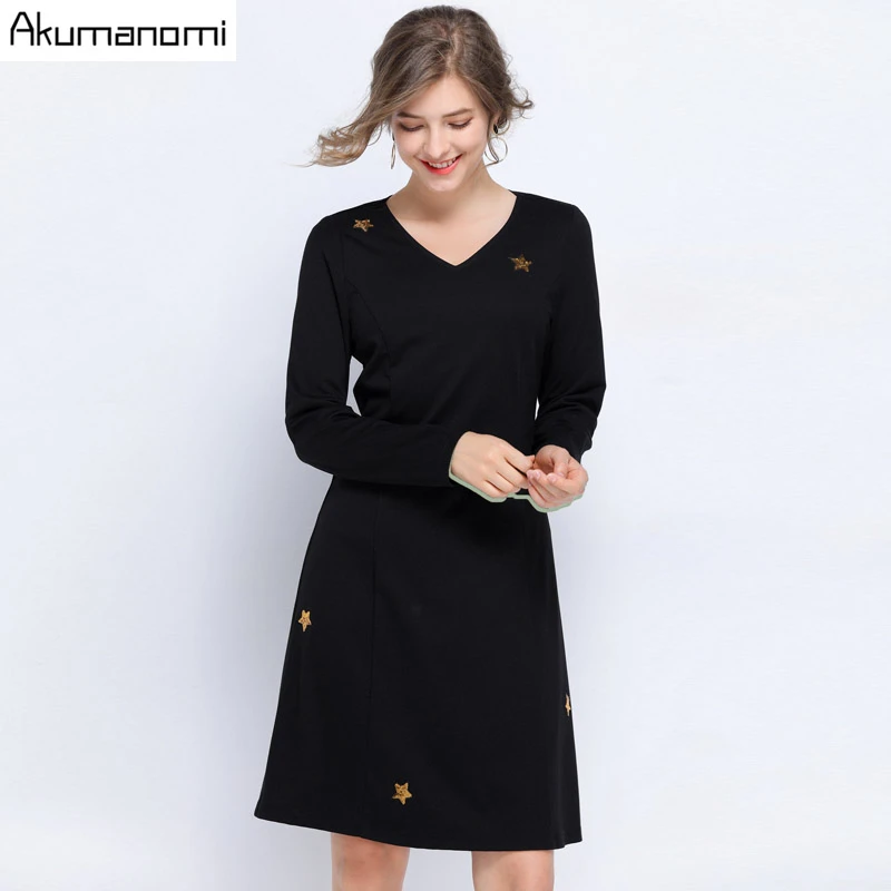 

Autumn Sequined Dress V-neck Full Sleeve Women's Clothes A-line Elegant Spring Party Dress Plus Size 5XL Vestidos De Verano Robe