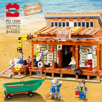 

Street View Fish House Building blocks Fishing Boat Brick Toys 2027 Pcs Architecture Bricks Model DIY Toys As Gifts For Kids