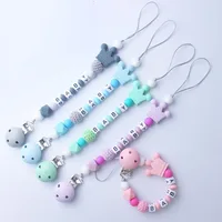 Handmade Free personalized Name silicone baby pacifier chain silicone crown pacifier holder baby safe teether clip 2