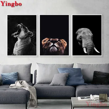 

DIY 5D Square/Round Diamond Embroidery Lion and elephant Diamond Painting Triptych Painting Mosaic Picture Of Rhinestones icon