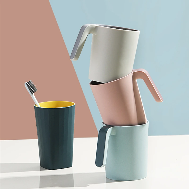 

High Quality Plastic Toothbrush Tumblers Water Wash Cup Mug Holder Gargle Organizers With Handle For Bathroom