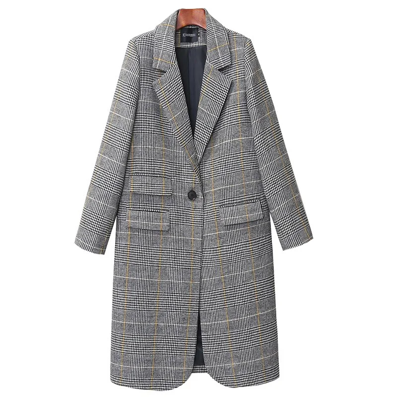 RUGOD осеннее зимнее шерстяное пальто для женщин модное винтажное клетчатое шерстяное пальто с карманами плотная куртка Pakas BefreeCasaco Feminino