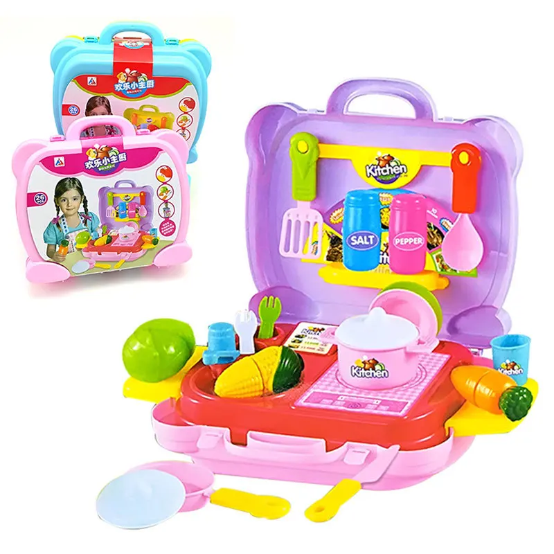 

Children Play House Toys Suitcase Model Kitchenware Kitchen Set Fruit Cut Educational Kitchen Toy