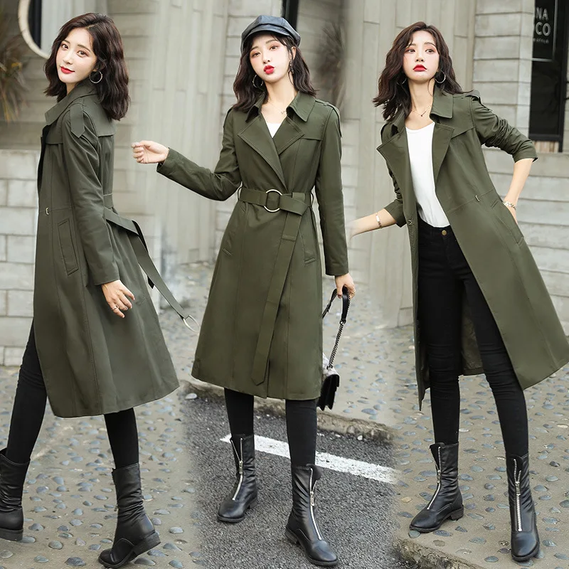 

Fashion Comfortable Long Sleeve Trench Coat Mid-length 2019 Autumn Elegant Slim Fit