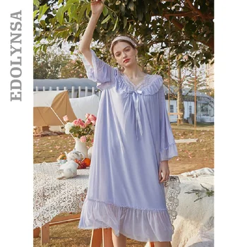 

Women Ladies Victorian Style Long Sleeve Vintage White Solid Lace Nightgown Plus Size Sleepwear Lingerie Dress Plus Size T709