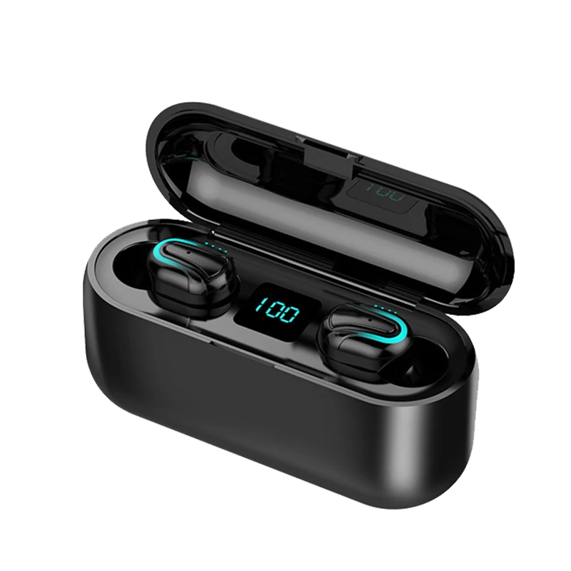 Q32 Bluetooth гарнитура 5,0 Беспроводная бинауральная светодиодный дисплей с зарядным устройством стерео гарнитура в ухо Беспроводная гарнитура HD вызов - Цвет: Черный
