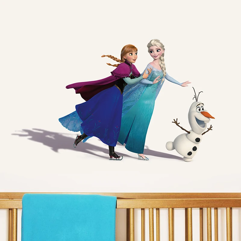 

Disney Frozen Elsa Anna Princess Olaf Skating Wall Stickers For Home Decor Kids Rooms Wall Art Funny Cartoon Movie PVC Decals