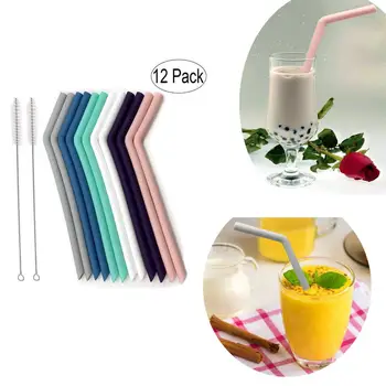 

Reusable food-grade Silicone Straws Are Included With Cleaning Brush Reuse hose Juice milk milkshakes yogurt drinking Straw