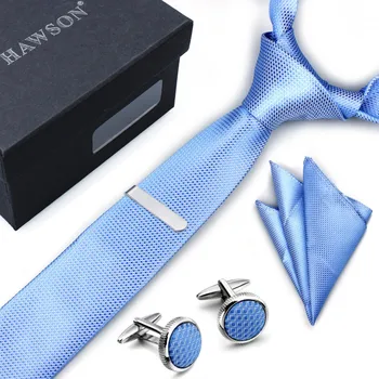 

HAWSON Mens Ties Clips Set with CuffLinks Pocket Square Necktie and Tie Bar for Men Shirt Cuff links