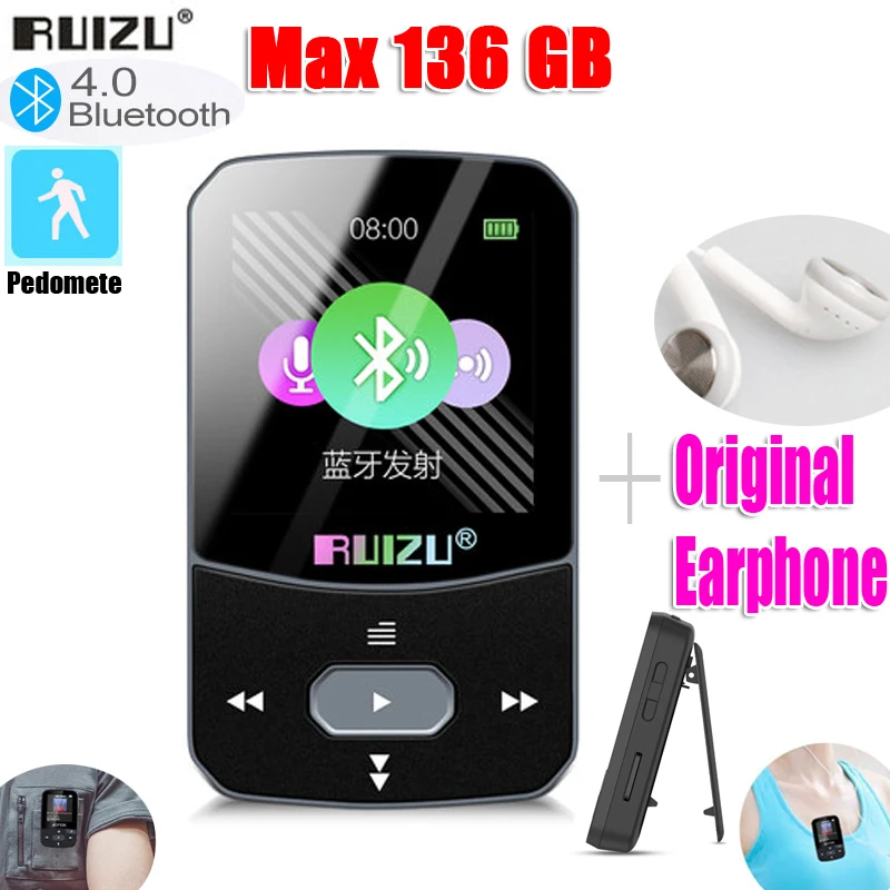 Новое поступление оригинальный спортивный MP3 плеер RUIZU X52 с Bluetooth 8 ГБ мини клипса