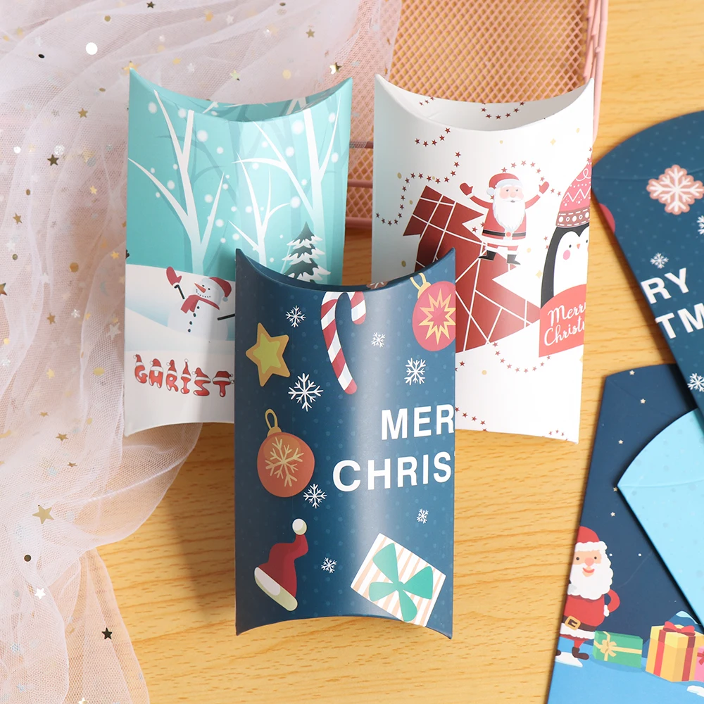 

5/10Pcs Christmas Gift Box Pillow Shape Xmas Tree Elk Christmas Candy Box Bag Paper Cookies Boxes Christmas Party Favors Kids Gi