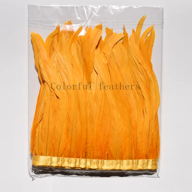 Золотистый 1 Yard Rooster Feather Trims 30-35cm Coque Feather Strung Chicken Feather Trimming Dress/Skirt /Costume Carnival Decoration - Цвет: Золотистый
