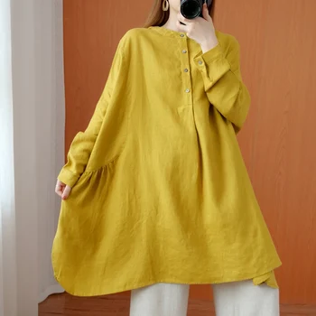 

COIGARSAM 4XL Plus Size Office Lady Full Sleeve Shirt Womens tops Spring Casual Solid Loose Women shirts Yellow 9906
