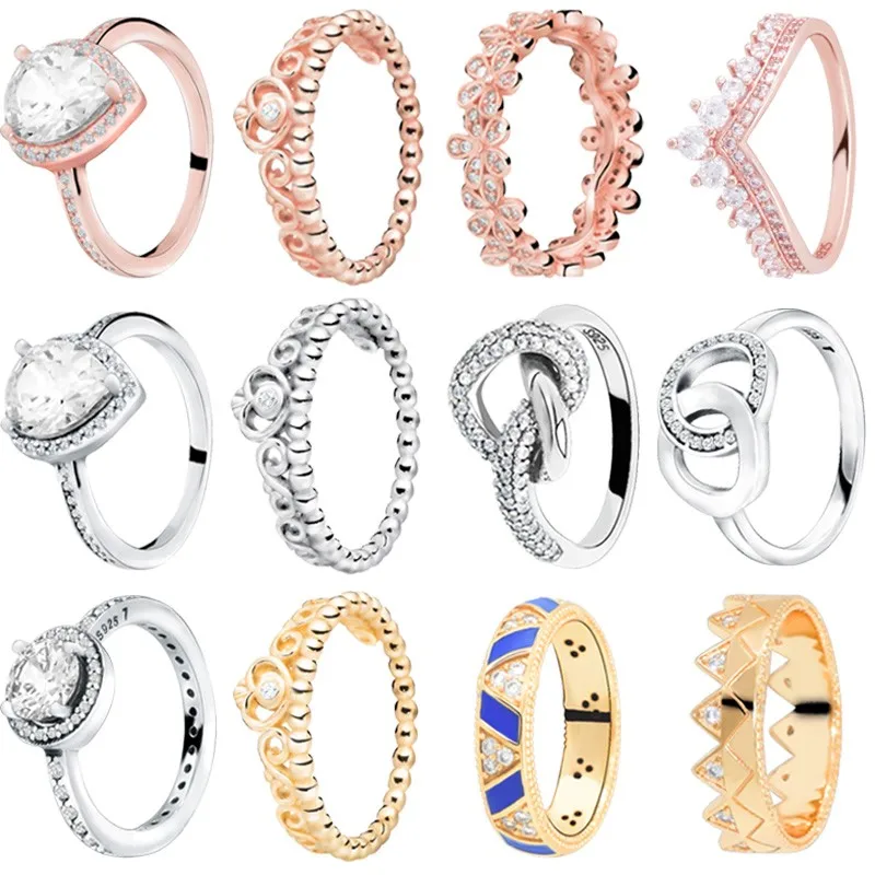 

2020 New 925 Sterling Silver Princess Tiara Crown Heart Rings For Women Engagement Jewelry Anniversary