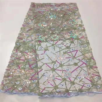 

Latest Nigeria Mesh Fabric with Sequins Tulle Lace Fabric 2019 Newest French Tulle Laces Fabric For Evening Party Dress cd82-249