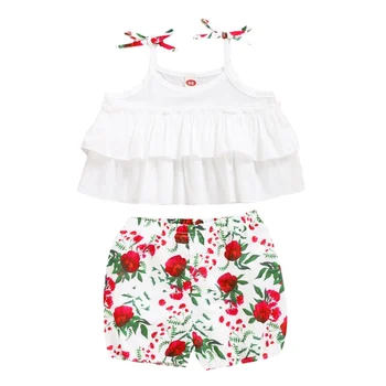 

2020 Hot Sale Baby Clothes 2pcs Set Newborn Baby's Girls Clothes Cute Suspenders Tops Flower Printed Short Pants Summer Clothing