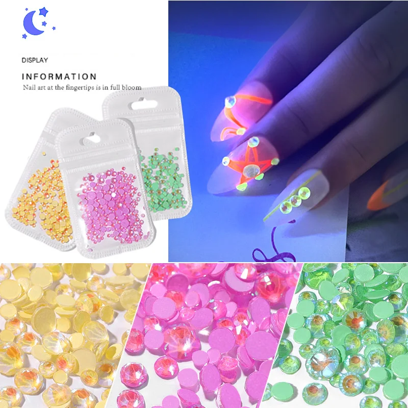 Супер Сияющие светящиеся ногти искусство украшения из страз микс 3d флуоресцентные хрустальные камни для ногтей аксессуары со стразами для маникюра
