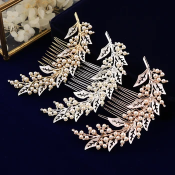 

3 Color Woman Long Crystal Brides Hair Combs Leaves Hairbands Pearls Crystal Hair Sticks Wedding Hair Accessories