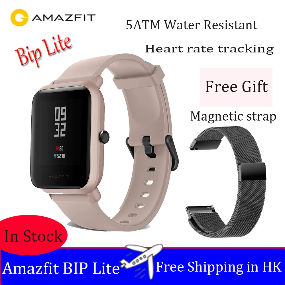 Розовый Глобальная версия Amazfit Bip lite многоязычные Смарт-часы Пульс 45 дней Срок службы батареи 3 АТМ водонепроницаемые спортивные часы - Цвет: Розовый