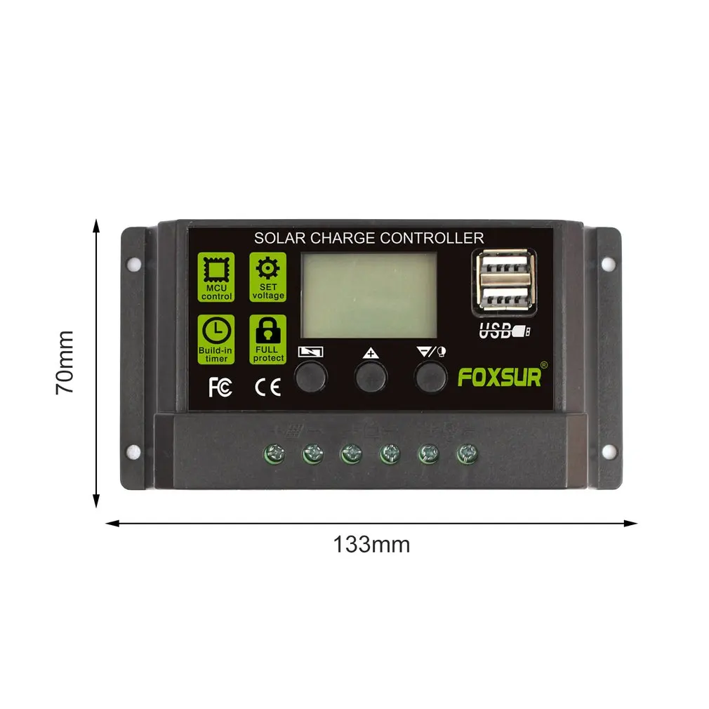 FOXSUR 20A автоматический Солнечный Контроллер заряда PWM контроллеры lcd Dual USB 5V Выход солнечная панель PV регулятор
