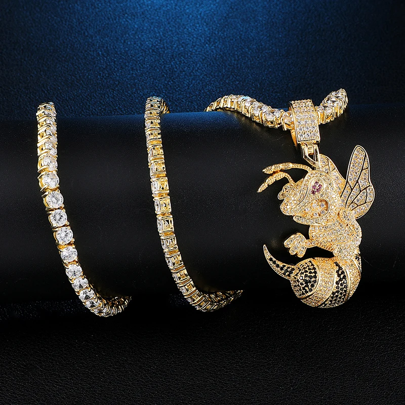 US7 Полный AAA CZ Циркон Bling Iced Out Золото Цвет животных Подвески пчелы цепочки и ожерелья для мужчин женщин Рэппер хип хоп ювелирные изделия