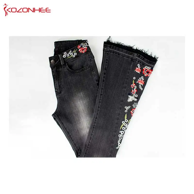 Вышитые расклешенные джинсы с высокой талией, женские эластичные Стрейчевые широкие джинсы, Большой размер#01
