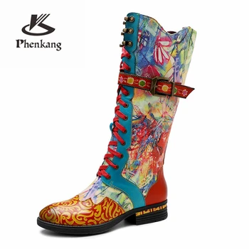 

Women winter Boots Genuine cow Leather Retro Ankle Comfortable quality soft Shoes Brand Designer Handmade blue 2020 winter