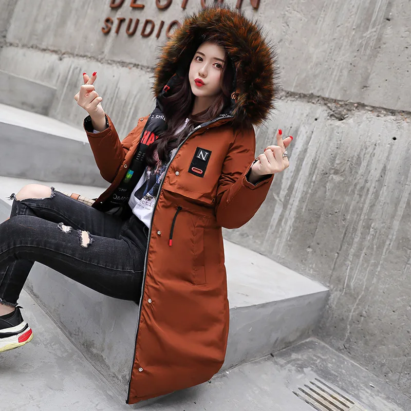 

Winter 2018 New Style Large Fur Collar Cotton Coat Women's Mid-length Korean-style Versatile Slim Fit Cotton-padded Clothes Wint